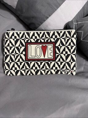 LOVE Patterned Zip Pouch with Red Heart nwt